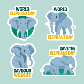 Elephant Day Label Flat Cartoon Hand Drawn Templates Background Illustration vector