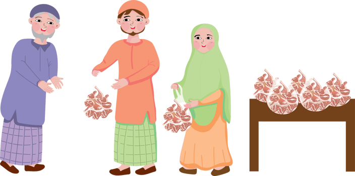 A Muslim distributing sacrificial meat for Eid Adha png