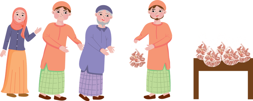 A Muslim distributing sacrificial meat for Eid Adha png