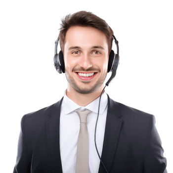 Young happy smiling customer support phone operator in headset on transparent background png
