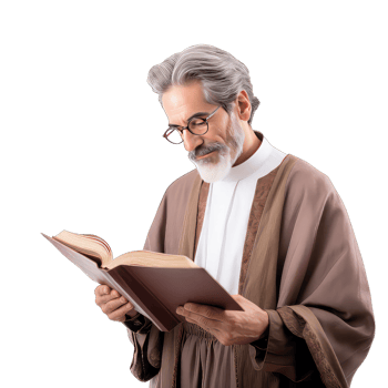 Portrait of a senior man reading a book on transparent background png