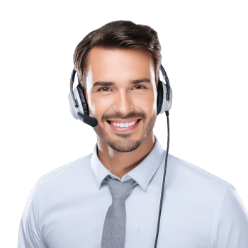 Young happy smiling customer support phone operator in headset on transparent background png