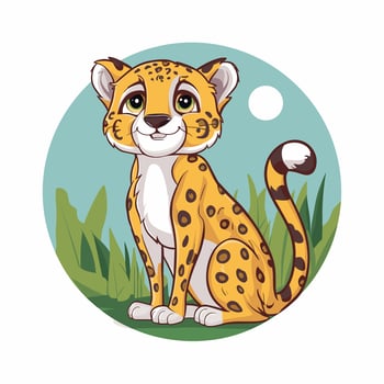 Cheetah illustration of cartoon cheetah in various actions, sitting, standing, walking, running. Isolated on white background vector