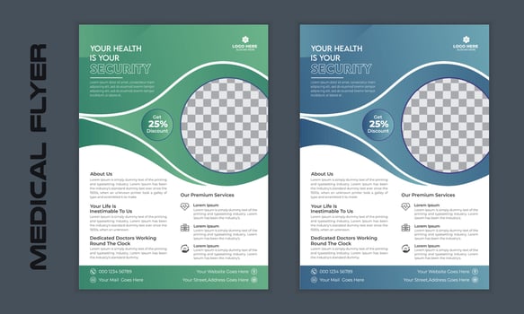 Healthcare services medical flyer or leaflet poster design. vector