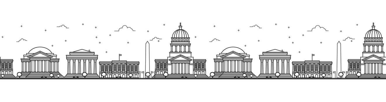 Seamless pattern with outline Washington DC USA City Skyline. Buildings Isolated on White. Illustration. Washington DC Cityscape with Landmarks. vector