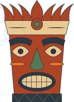 Hawaiian Tiki Mask in Flat Design. Isolated Illustration vector