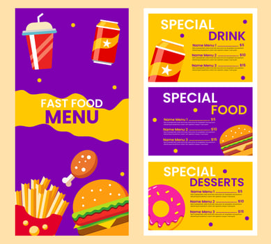 Fast food menu template in flat design style, suitable for menu restaurant or cafe vector