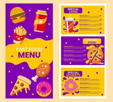 Fast food menu template in flat design style, suitable for menu restaurant or cafe vector
