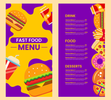 Fast food menu template in flat design style, suitable for menu restaurant or cafe vector