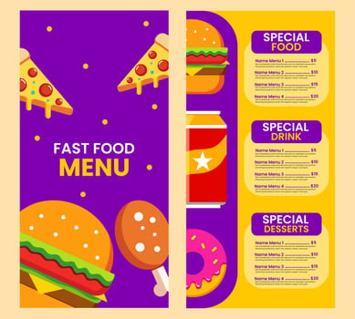 Fast food menu template in flat design style, suitable for menu restaurant or cafe vector