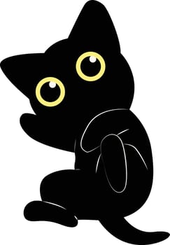 International Cat Day Silhouette. Illustration of Black Cute Cat. Isolated on White Background. vector