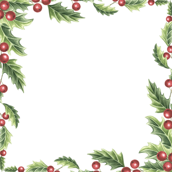 Christmas frame vintage Holly with green leaves and red berries. Hand drawn watercolor illustration traditional plant for winter holiday design. Isolated template for card, invitation, New Year, print png