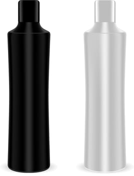 Cosmetic Bottles Pack. Black and Silver Containers set. Elegant Plastic Packaging for Beauty Body and Hair Care Products Liquid Soap, Gel, Shampoo, Lotion. Blank Jar Mockup Collection. vector