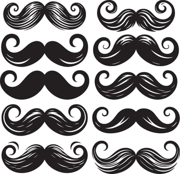 Mustaches Bundle Black Illustration. Pack of mustache illustration vector