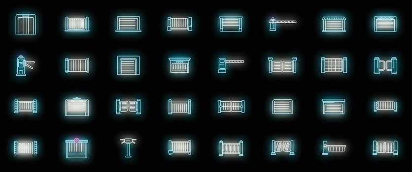 Automatic gate icons set neon vector