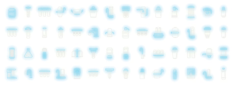 Equipment for water purification icons set neon vector