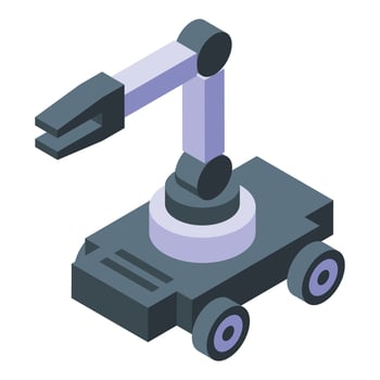 Futuristic isometric robotic arm illustration in modern manufacturing industry technology vector