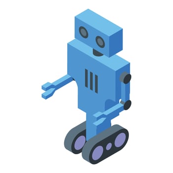 A 3d isometric illustration featuring a cute blue robot with wheels vector