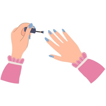 Woman painting her nails. Women's well-groomed hands with nail polish. Aesthetic cosmetology. vector