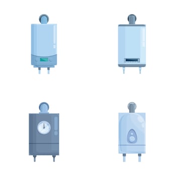 Gas boiler icons set cartoon . Gas boiler and electric water heater vector
