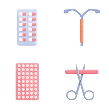 Female contraceptive icons set cartoon . Different type of contraception vector