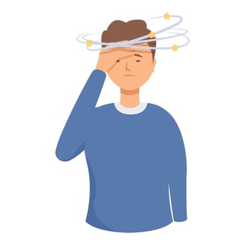 illustration of a man experiencing dizziness with stars around his head vector