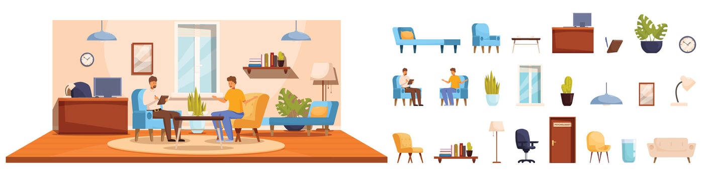 Psychologist office . A man and a woman are sitting in a living room vector