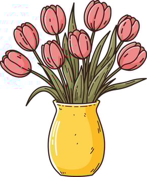Tulips flower in vase illustrations vector