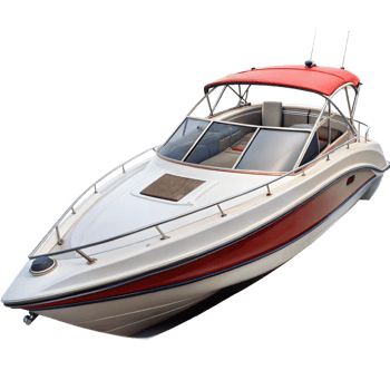 A sleek speed boat with a red canopy and white hull cruises smoothly on the water png