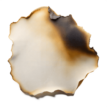 A single sheet of paper with burned and charred edges, displaying various shades of brown and black png