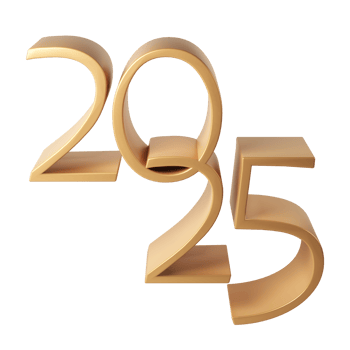 Happy New Year 2025 with shiny 3D numbers. Holiday christmas gold celebration design. Premium element Illustration for poster, banner, calendar and greeting card png