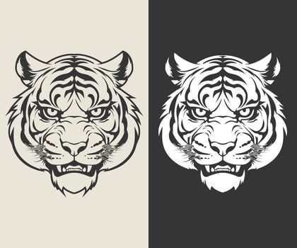 black and white tiger face silhouette vector