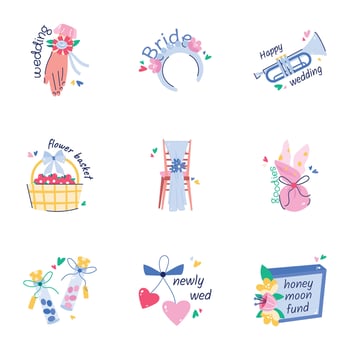 Bundle of Wedding Ceremony Flat Stickers vector