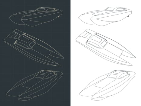 High speed catamaran blueprints vector