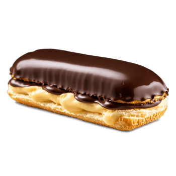 Chocolate eclair with rich ganache coating elongated shape delicate pastry creamy filling Culinary and Food png