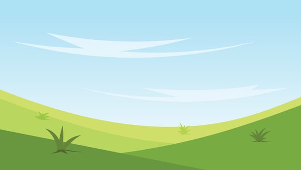 landscape cartoon scene. green filed with blue sky background vector