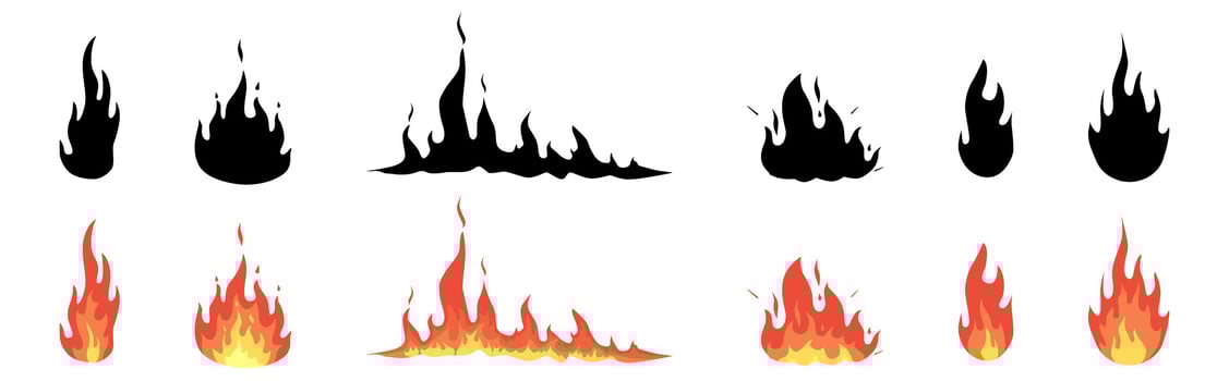 Black and red fire flames set vector