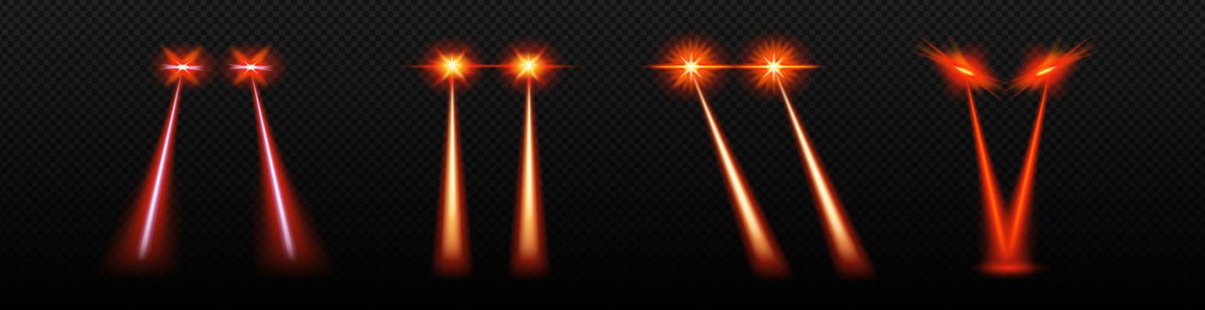 Laser beams from eyes set. Dangerous red light vector