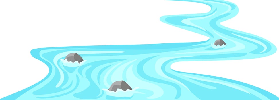 Winding stormy river template. Mountain stream of water vector