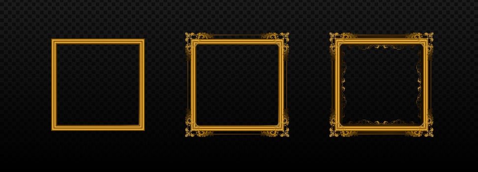 Gold square frames with ornaments set vector