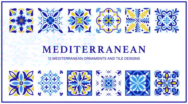 Set of Mediterranean ornaments and tiles, vector