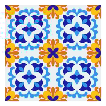 Italian ceramic tile design. Mediterranean porcelain pottery. Ethnic folk ornament. Mexican talavera, portuguese azulejo, spanish majolica, arabesque motif. illustration vector