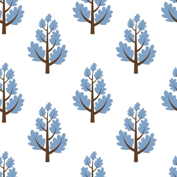 Cute seamless pattern with cartoon trees. Hand drawn illustration in a flat style. Doodle rustic landscape. vector