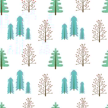 Cute seamless pattern with cartoon trees. Hand drawn illustration in a flat style. Doodle rustic landscape. vector