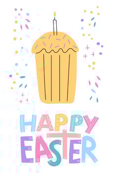 gift card with kulich. Happy easter quote in simple style. Bright and lovely colors on white background vector