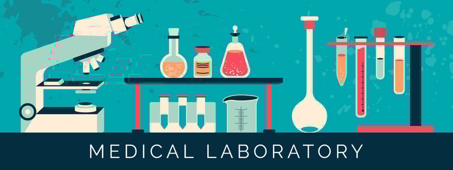 illustration of medical laboratory with chemical instruments like microscope, flask, bottle and other scientific equipment vector
