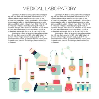 brochure design template of medical laboratory with chemical elements like microscope, pills, flask and other scientific equipment vector