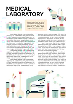 brochure design template of medical laboratory with chemical elements like microscope, pills, flask and other scientific equipment vector