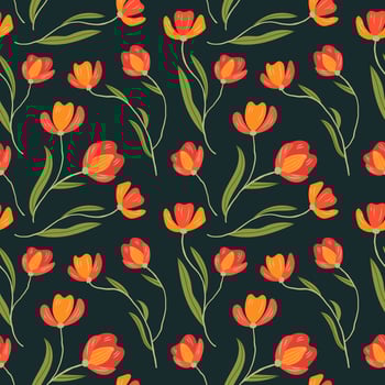 Seamless pattern with spring flowers. Colorful floral illustration on dark background. vector