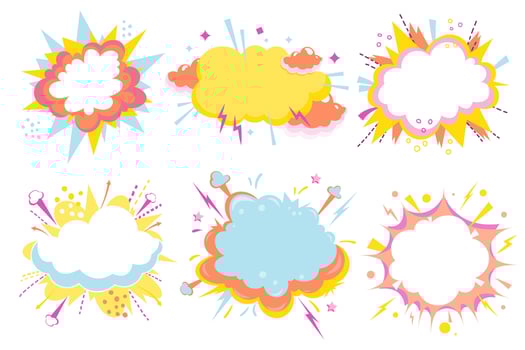 Set of empty speech bubbles. Cartoon colorful explosions. vector